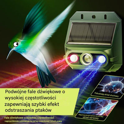 【50% OFF】🔥🐦️Odstraszacz ptaków ultradźwiękowy zasilany energią słoneczną do użytku na zewnątrz z migającym światłem podczerwonym, z czerwoną i niebieską diodą LED