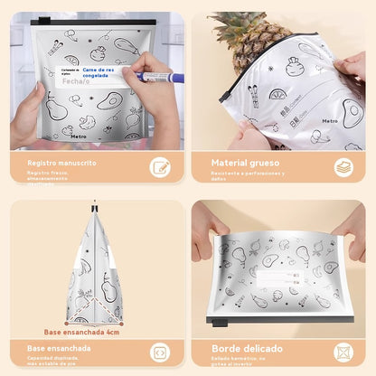 🥩【60 Piezas】Bolsa Sellada de Papel de Aluminio de Grado Alimenticio con Cremallera para Conservar la Frescura para Uso en Refrigeradores Domésticos