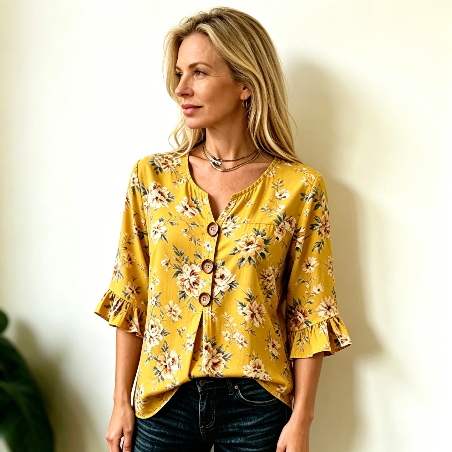 🌺[XS-3XL] Nova ženska košulja s V-izrezom i volanima — mješavina pamuka i lana s gumbima: jednostavna i elegantna.
