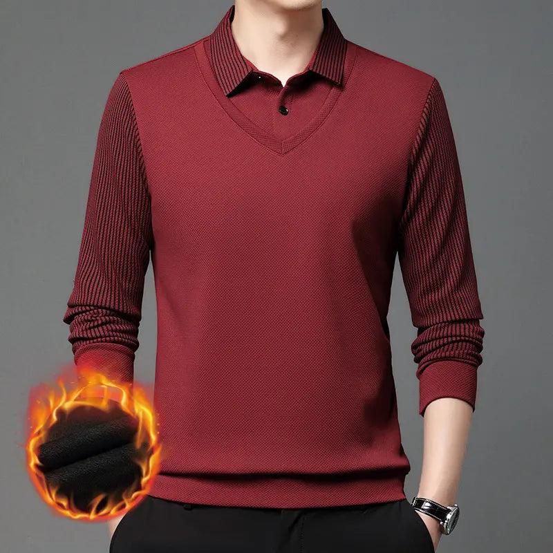 【M-4XL】 Dwuczęściowa koszulka POLO w fałszywe patchworkowe paski