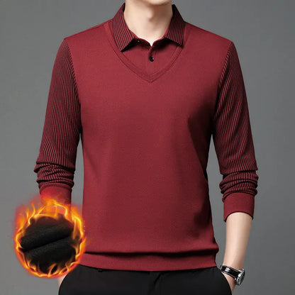 【M-4XL】 Dwuczęściowa koszulka POLO w fałszywe patchworkowe paski