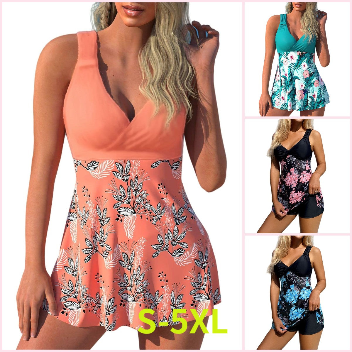 🌴🏖️【Ostatni dzień – 50% zniżki🔥】【S-5XL】Nowy zestaw kąpielowy z nadrukiem dla większych rozmiarów, szorty, rozcięcie na plecach, szybkoschnący materiał