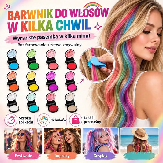 🌈🪮 Kompaktowa farba do włosów w pudrze, 12 odcieni do szybkiej koloryzacji