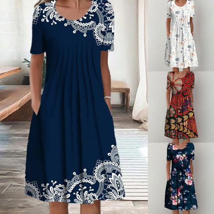 🔥Top hit 2026 Akcia【Veľkosti S-5XL】🌺🌺 Moderné šaty s okrúhlym výstrihom a potlačou.