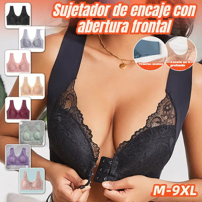 💖Precio más bajo por tiempo limitado【Conjunto de 5 piezas】【40-100KG】😍🩲Sujetador con efecto lifting y precioso encaje en la espalda, talla grande, con corte push-up y cierre frontal