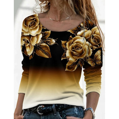 🌺【S-5XL】Top de manga larga y cuello redondo con estampado floral