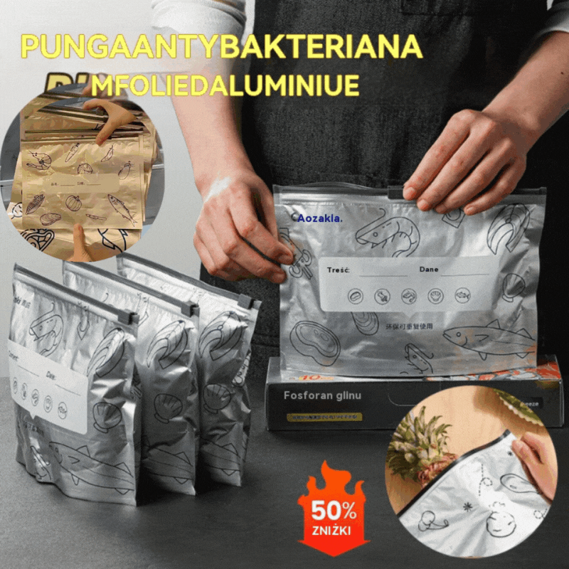 🥩【60 sztuk】Aluminiowa torba spożywcza z zamknięciem strunowym, zapewniająca świeżość i możliwość przechowywania w lodówce w gospodarstwie domowym