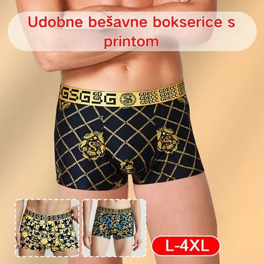 🚹✅Pakiranje od 3 komada 🔥Kupite 2 i dobijte 1 gratis🔥 Muško donje rublje od prozračne svile, udobno i bešavno, velika veličina, moderan print.