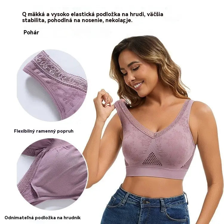 😍❤️Plus Size 40-120 kg【3 ks】✨Dámska čipkovaná podprsenka s vysokou oporou a kosticami