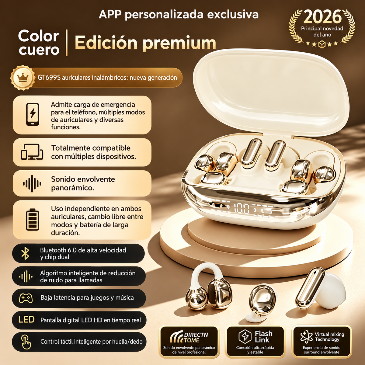 Auriculares inalámbricos GT699S 6 en 1 con múltiples estilos y estuche de emergencia ✨