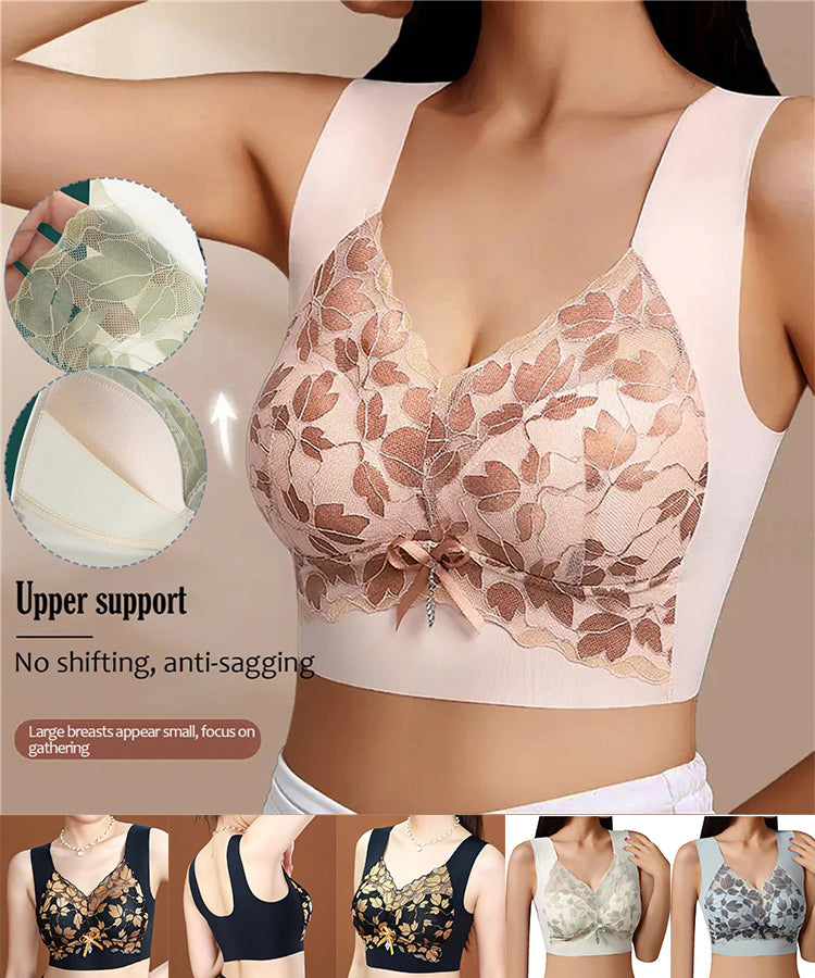 【3/6 piezas】Sujetador de encaje talla grande M-4XL, sin aro de acero, espalda deslumbrante, sexy y transpirable, sin costuras, 【40-100 kg】