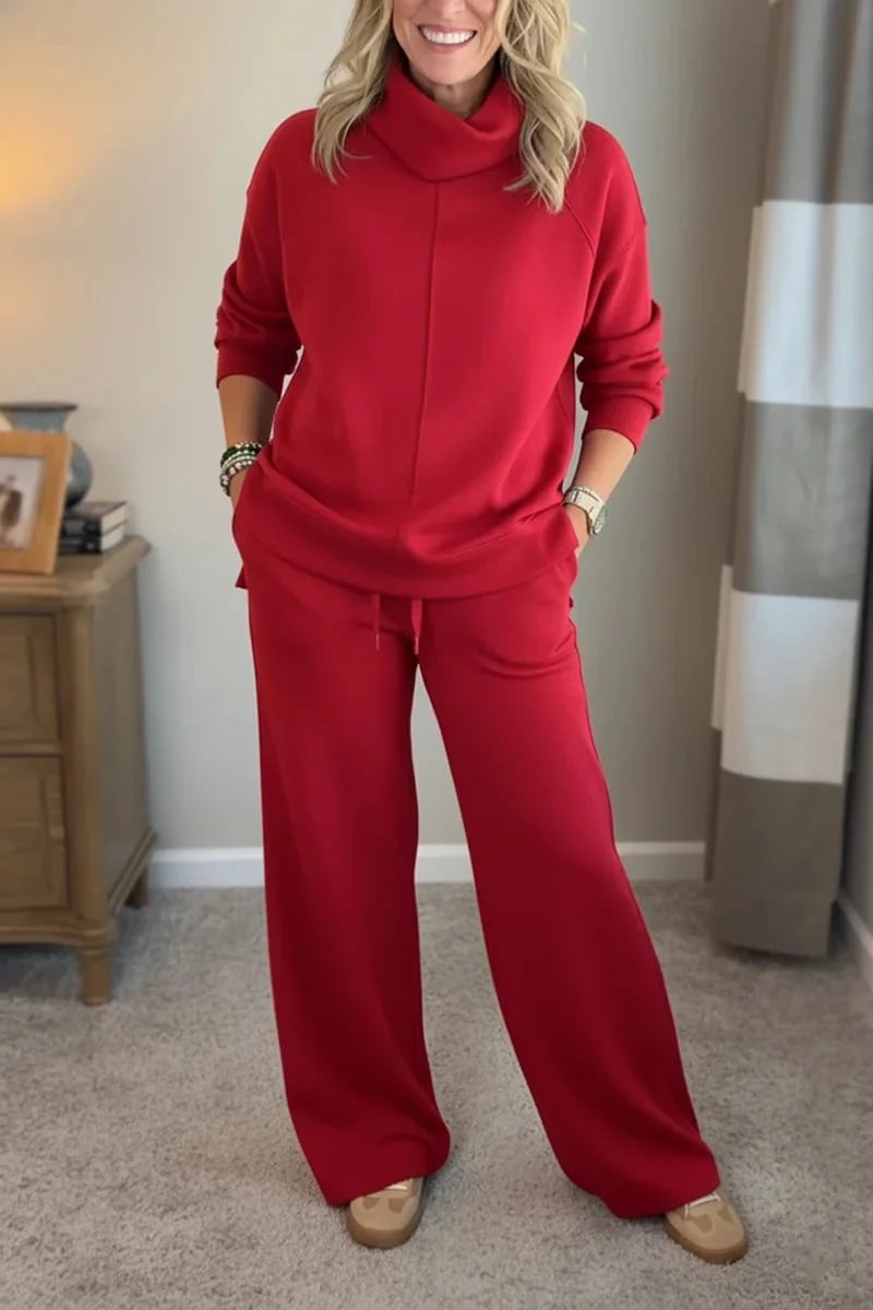 ✨🍁Jesienny damski komplet casual, bluza z wysokim kołnierzem + proste spodnie na co dzień