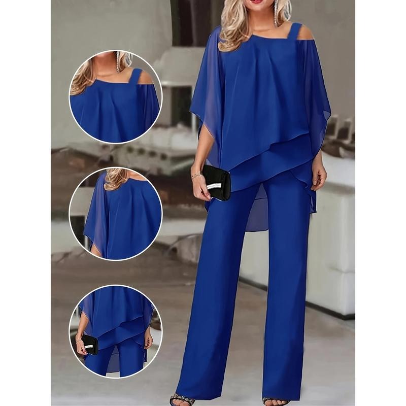 ⏳ Časovo obmedzená ponuka ⏰【50–120 kg】👚👖 Dvojdielny set pre ženy, z jemnej látky s odhalenými ramenami ✅【Blúzka + nohavice】