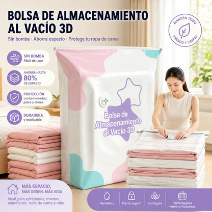🧳【Juego de 5 piezas】💨Bolsa de almacenamiento al vacío grande y compresible: no requiere bomba, es a prueba de fugas e ideal para ahorrar espacio en maletas y en casa