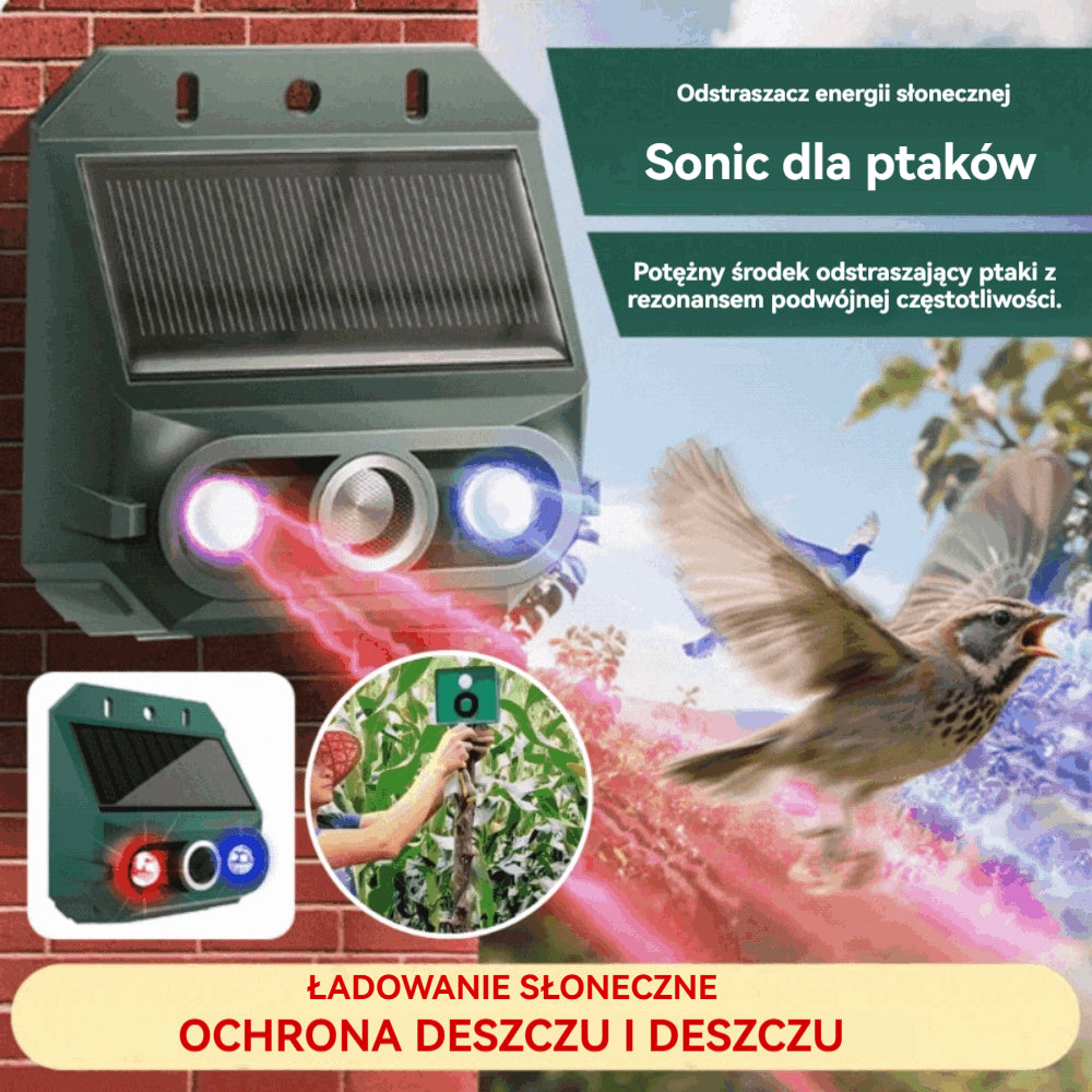 🔥【Kup jeden, a drugi dostaniesz gratis】🔥Odstraszacz zwierząt zasilany ultradźwiękami na zewnątrz: Odstrasza ptaki i zwierzęta.