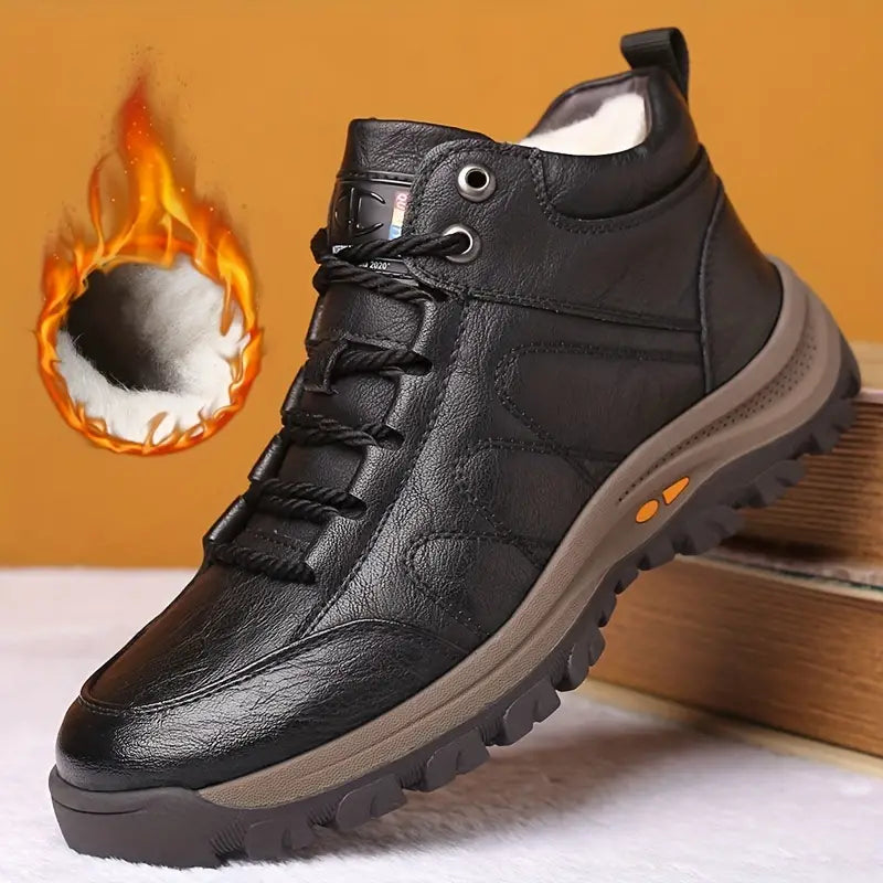 【39-44】 Zapatos de cuero de suela gruesa, cálidos y esponjosos, engrosados de invierno para hombres