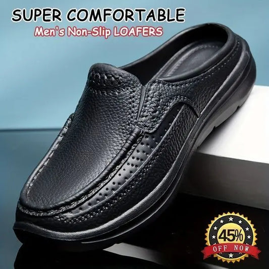 【39-45】Pantuflas de hombre de cuero genuino hechas a mano, cómodas y transpirables, de nuevo estilo