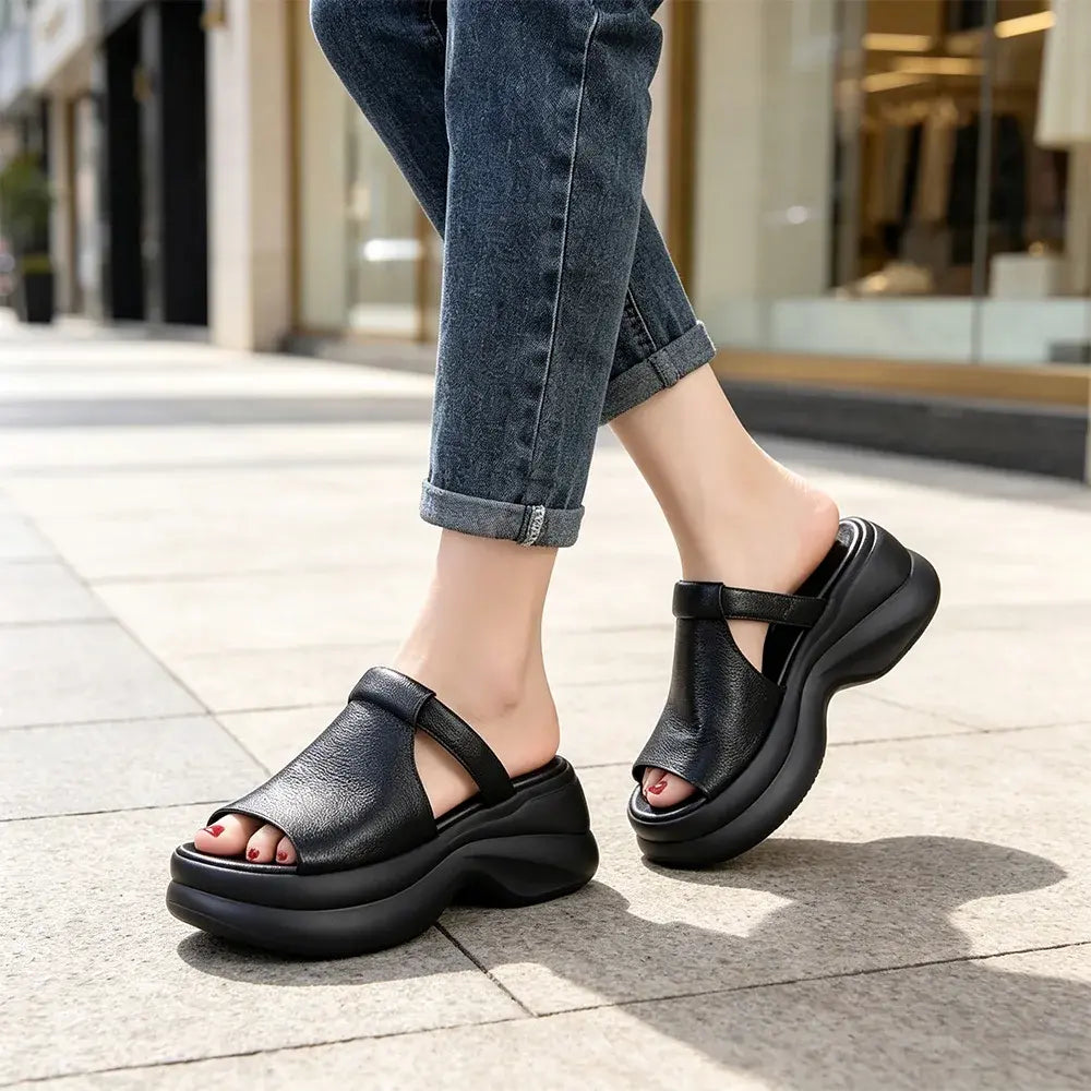 🔥🔥【35-40】👡Nowe damskie sandały z grubą podeszwą i wzorem „rybie usta”, które zwiększają wysokość (wysokość obcasa 6 cm)