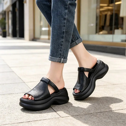 🔥🔥【35-40】👡Nowe damskie sandały z grubą podeszwą i wzorem „rybie usta”, które zwiększają wysokość (wysokość obcasa 6 cm)