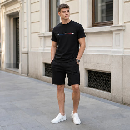 🔥【S-2XL】✨Letni komplet sportowy dla mężczyzn 2w1, elastyczna przewiewna koszulka i luźne szorty, komfortowe noszenie cały dzień【Płatność przy odbiorze】
