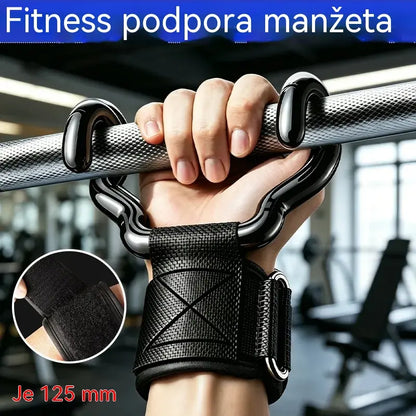 Sada 2 fitness hákov pre kulturistiku a vzpieranie, 125 mm rozšírená podpora, protišmykové popruhy na zápästie, nosnosť 250 kg pre príťahy a mŕtve ťahy