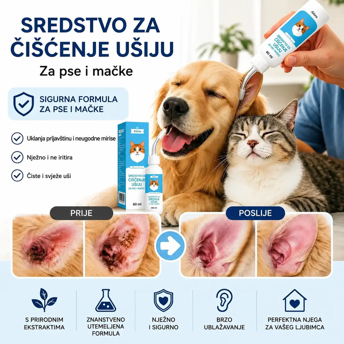 🐶🐱 Sredstvo za čišćenje ušiju za ublažavanje svrbeža ušiju kod pasa i mačaka.