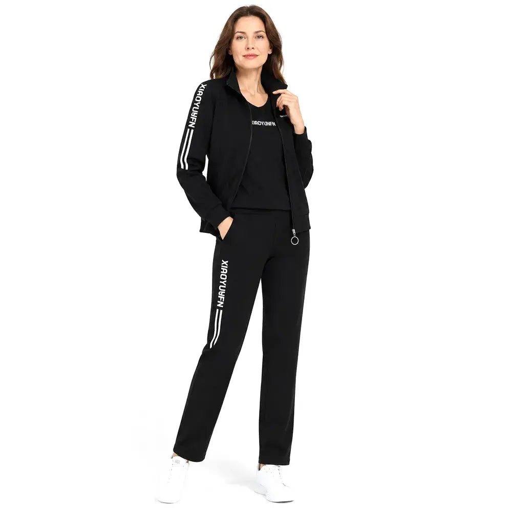 🌸Elegancja i najwyższy komfort! Elegancki, trzyczęściowy komplet sportowy dla kobiet (kurtka zapinana na zamek + koszulka + spodnie dresowe / Rozmiary: M-6XL)! ✨
