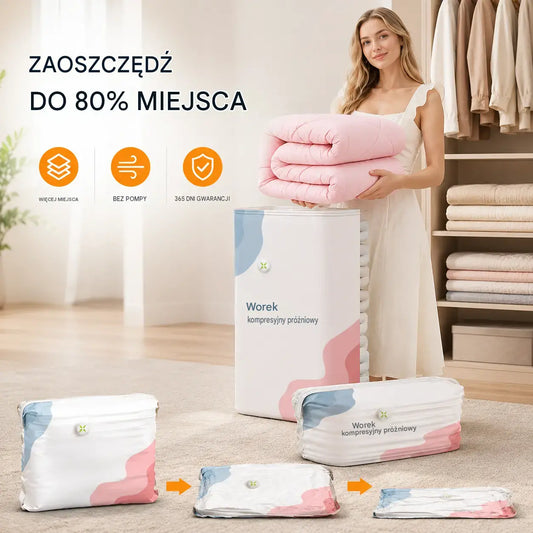🧳 5 sztuk za 129 zł💨 Duże worki próżniowe kompresowalne, bez pompki, szczelne, oszczędzają miejsce w walizce i domu ✈️