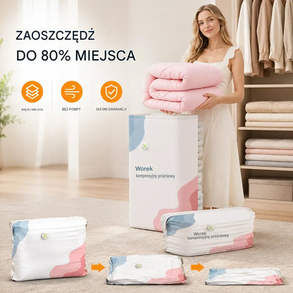 🧳 5 sztuk za 119 zł💨 Duże worki próżniowe kompresowalne, bez pompki, szczelne, oszczędzają miejsce w walizce i domu ✈️