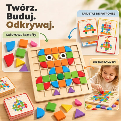🧩 Drewniane puzzle dla dzieci, edukacyjna zabawka 3D, 120 elementów z kartami wzorów – ćwiczy logiczne myślenie i rozpoznawanie kształtów 🎨