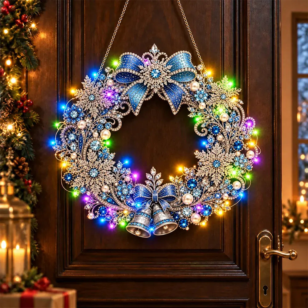 🎄 Świąteczna korona DIY z diamentami, perłami i światłami LED! Wytrzymała płyta akrylowa・9 świątecznych wzorów・Idealna dekoracja drzwi, ścian i okien
