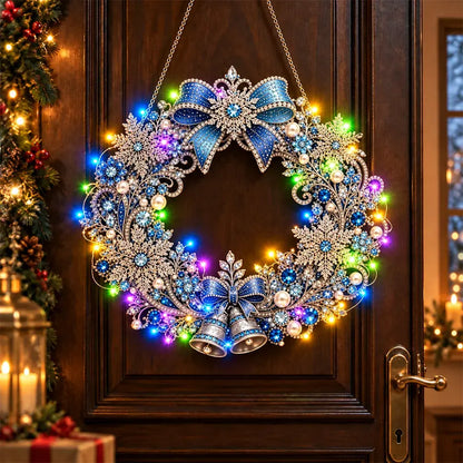 🎄 Świąteczna korona DIY z diamentami, perłami i światłami LED! Wytrzymała płyta akrylowa・9 świątecznych wzorów・Idealna dekoracja drzwi, ścian i okien