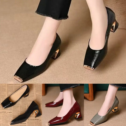 【34-42】Nowe francuskie buty z grubymi obcasami i fakturą, płytkie otwarcie