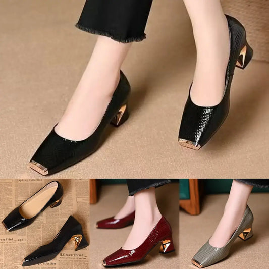 【34-42】Nowe francuskie buty z grubymi obcasami i fakturą, płytkie otwarcie