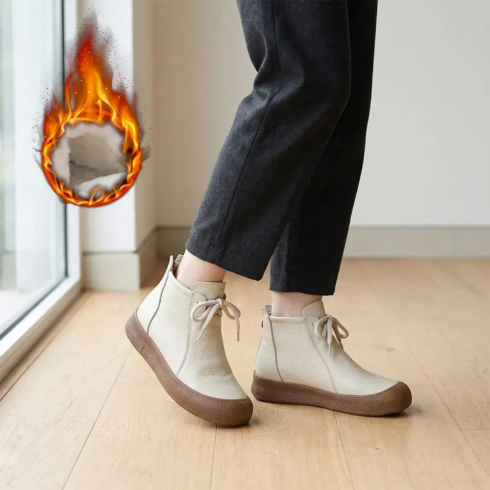 ✨【35–40 rozmiary】Damskie ciepłe botki skórzane na kostkę, sznurowane, dostępne w wielu kolorach 🥰