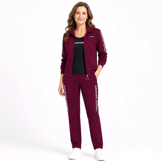 🌸Elegancja i najwyższy komfort! Elegancki, trzyczęściowy komplet sportowy dla kobiet (kurtka zapinana na zamek + koszulka + spodnie dresowe / Rozmiary: M-6XL)! ✨