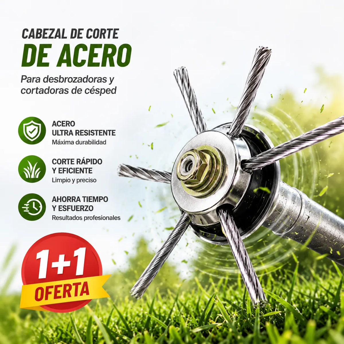 🔥✨【Compra 1 y llévate 1 gratis：2 piezas】🔥 Cabezal de corte reemplazable para cortacésped/desbrozadora - cabezal de corte de acero para cortar césped 🌿✂️⚙️