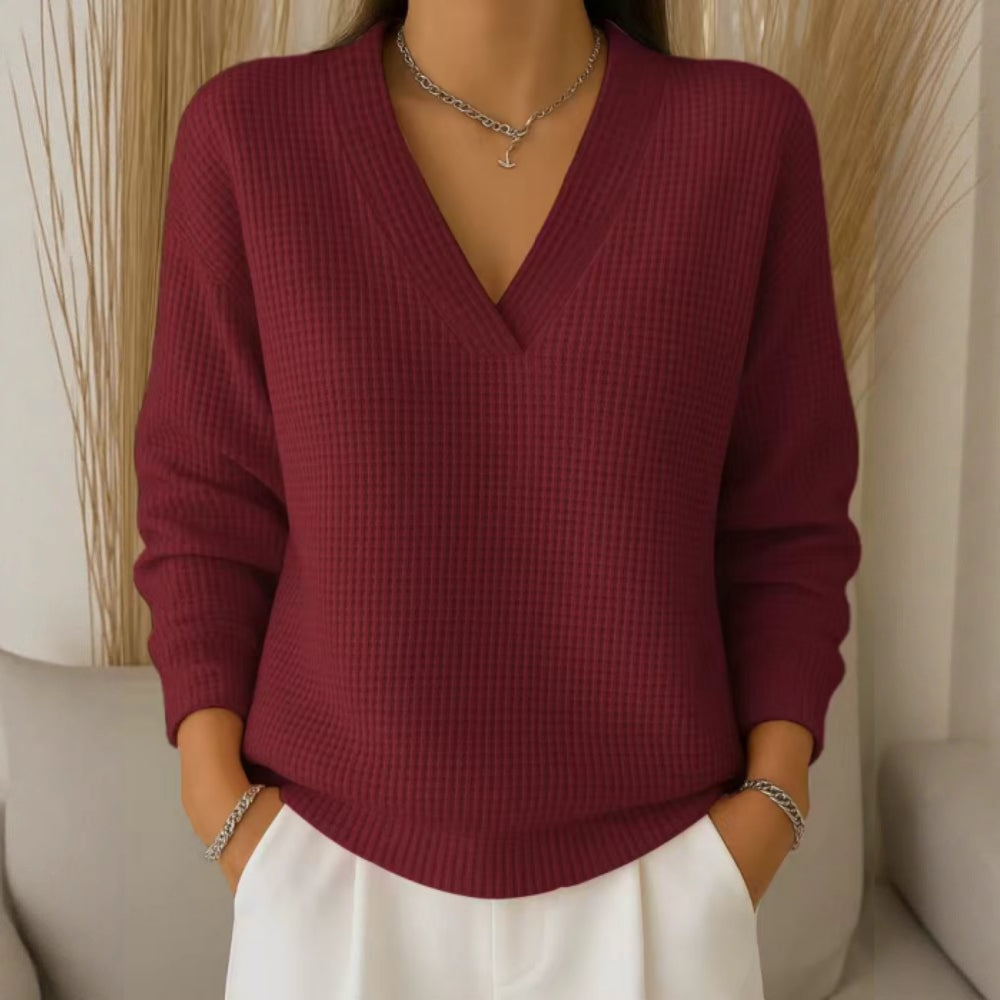 ✨💥【S-3XL】Novi ležeran pleteni top dugih rukava s uzorkom vafla