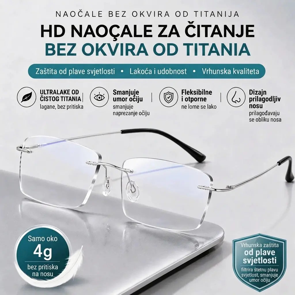 👓 Visokokvalitetne, izuzetno lagane i visokoprozirne profesionalne naočale bez okvira sa zaštitom od plavog svjetla. Unisex dizajn. ✨
