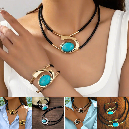 ✨🔥【50% OFF】Conjunto de collar y pulsera de piedras preciosas de estilo bohemio