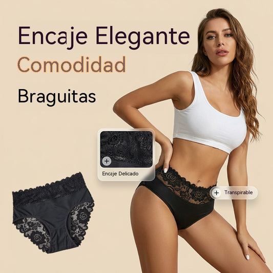 💖 Conjunto de 5 piezas | Braguitas de encaje para mujer, transpirables y cómodas, de seda de leche, de talle medio.