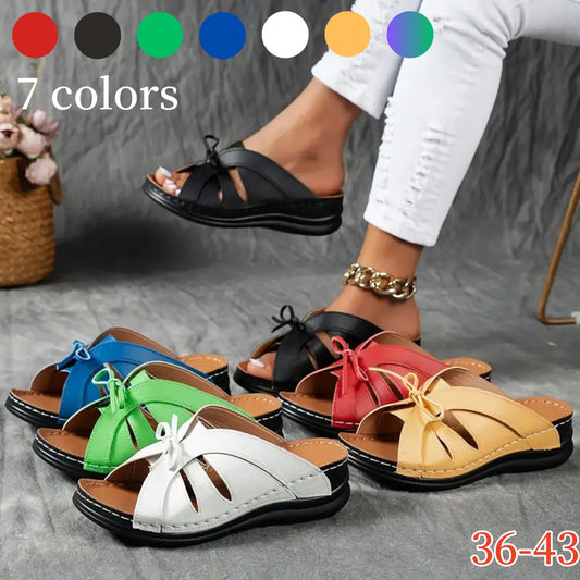 🔥【Rabat 50%】✨【Obcas 5,5 cm】Nowe damskie sandały na koturnie z miękką podeszwą – modna kokarda