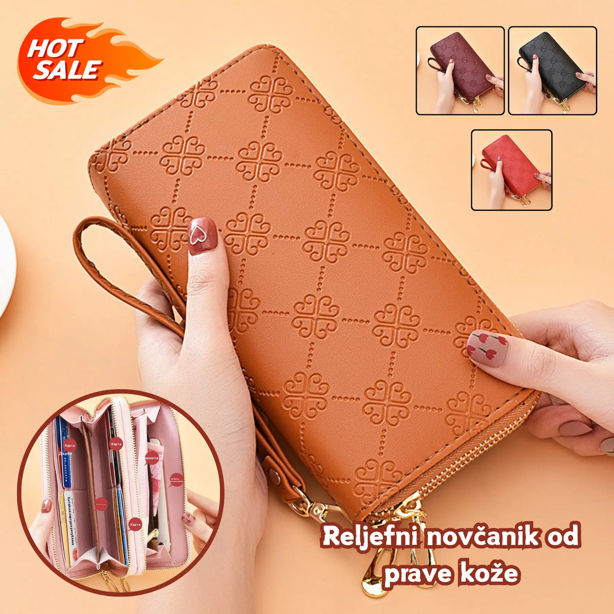 👜✨🔥【45% OFF】Dugi novčanik s dvostrukim patentnim zatvaračem i velikim kapacitetom, dvostruki sloj