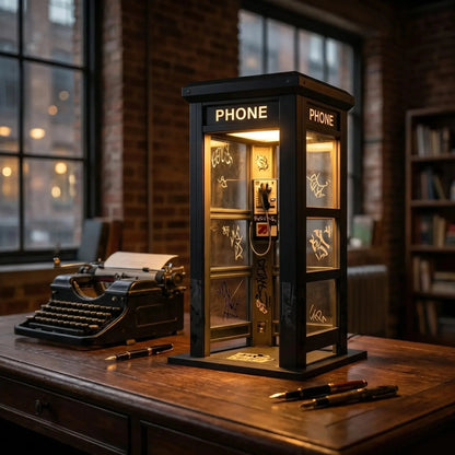 ✨⏰Lámpara de ambiente con forma de cabina telefónica vintage: diseño nostálgico con luz ambiental cálida 💡📞