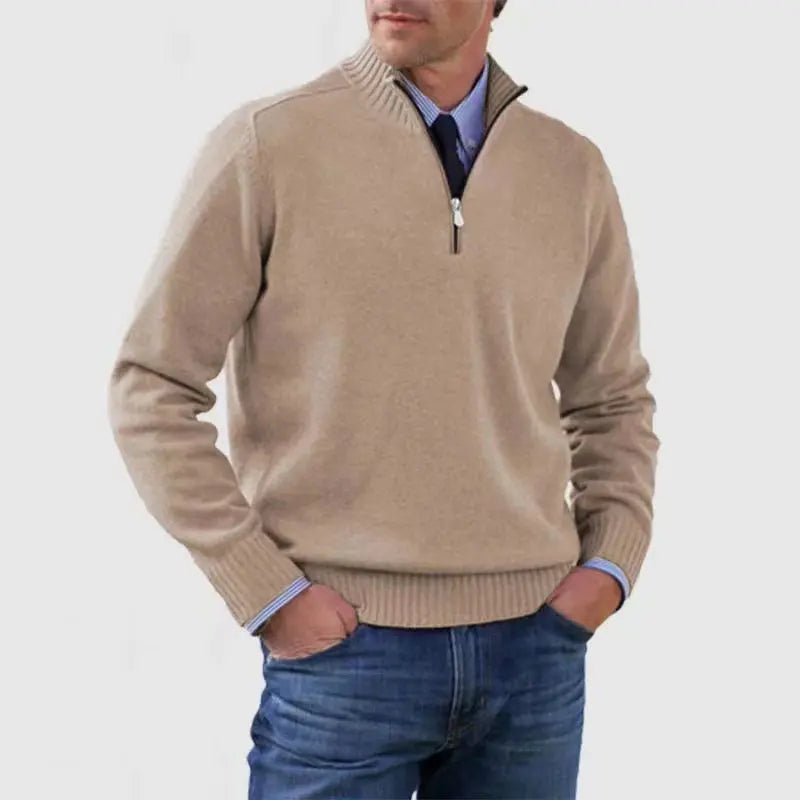 🔥👔【M-5XL】Sudadera de punto con cremallera y cuello alto para hombre, tallas grandes - Color liso, sencilla y versátil para el uso diario.
