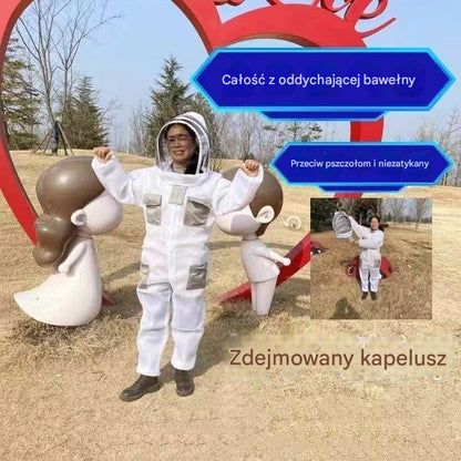 🐝 Jednoczęściowy kombinezon ochronny z siatki bawełnianej 3D skutecznie chroni przed użądleniami pszczół.