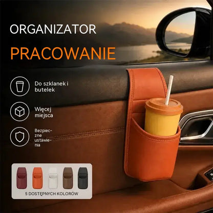 🚗 Więcej miejsca i porządku w samochodzie! Skórzany uchwyt na drzwi samochodu / uchwyt na kubek i telefon (Łatwy montaż na szybie / oferta 1+1 GRATIS – otrzymasz 2 sztuki)! ✨