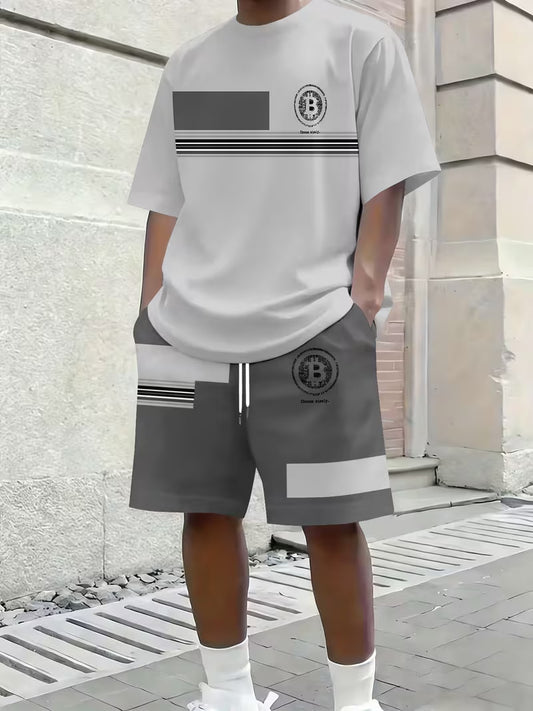 💥Nowy męski letni, sportowy strój codzienny: przewiewny T-shirt z okrągłym dekoltem i szorty, dwuczęściowy zestaw
