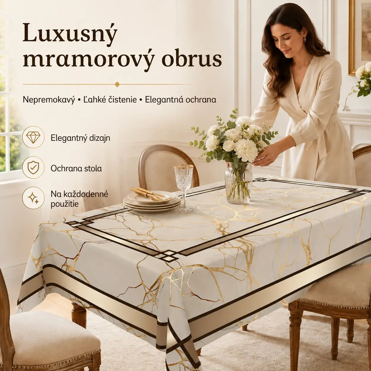 【140*180 cm (obdĺžnikový)】Vodeodolný obrus s mramorovou potlačou🌩️-E
