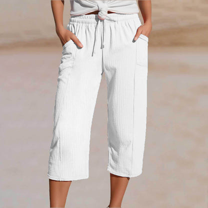 💖【40KG-100KG】👖👖Ženske jednobojne plisirane capri hlače od pamuka i lana - hladne i prozračne, laskaju obliku nogu, elegantne i ležerne